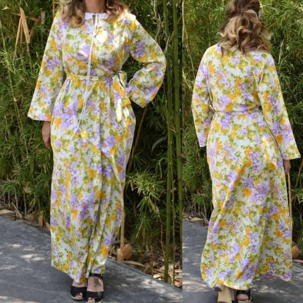Vintage boho 1970's 1980's yellow maxi dress